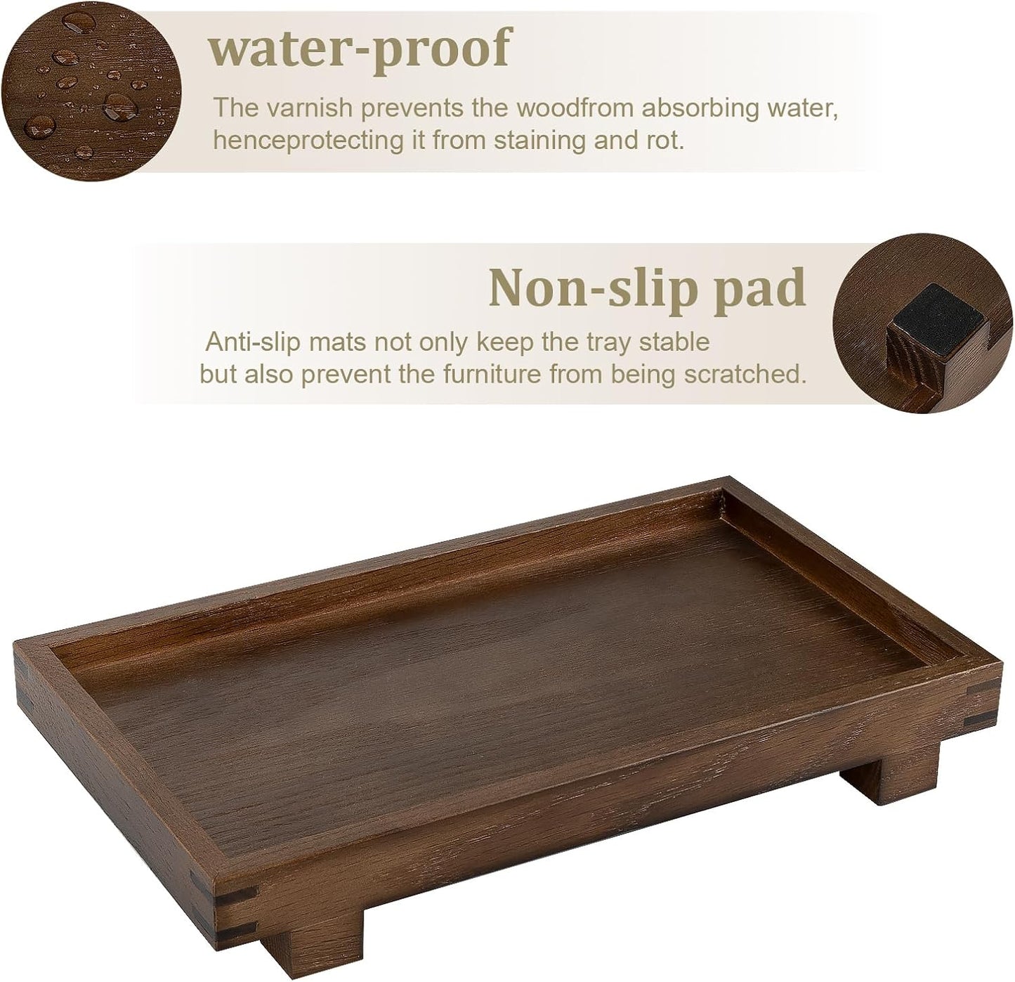 Decorative Tray Small Pedestal Stand Farmhouse Bathroom Decor Wooden / Walnut / 11.4 x 6.7 x 1.7