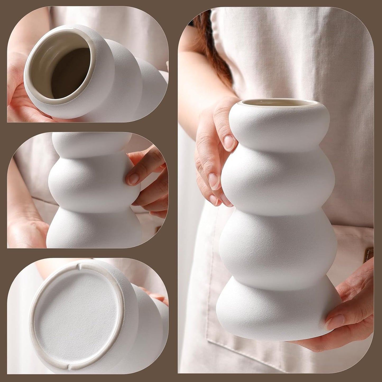 Ceramic Vase / Boho Modern Sculptural Flower Vase / Unglazed White