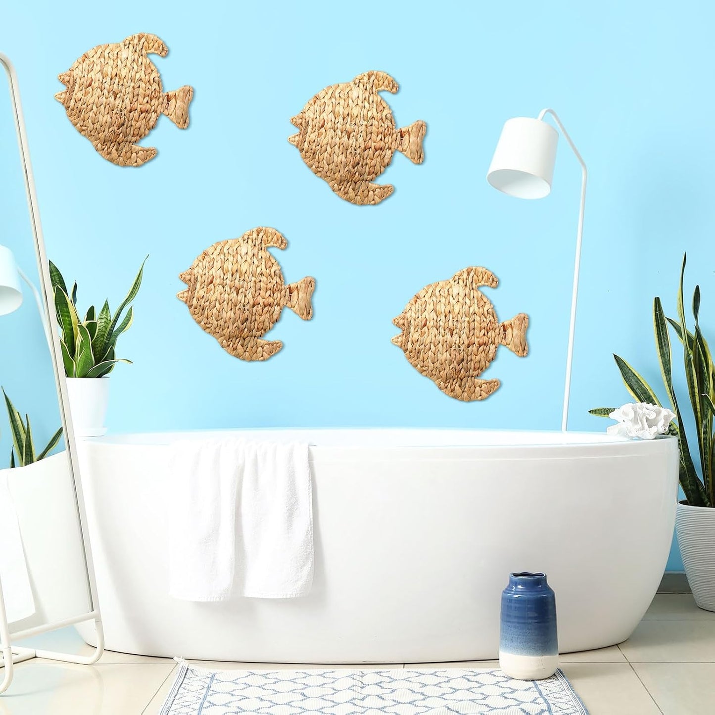 Wicker Fish Wall Decor Coastal Fish Hanging Sea Decors Handmade Wicker Beach / 12.6 Inch / Set of 4