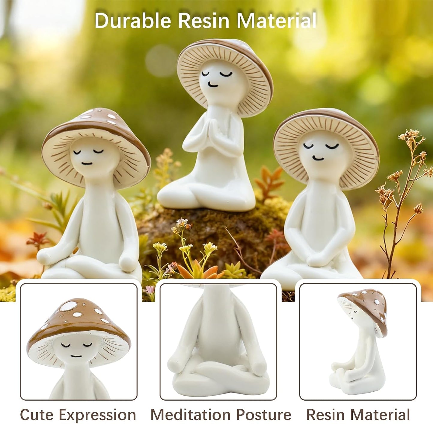 Yoga Figurines for Desk / Mushroom / Set of 3