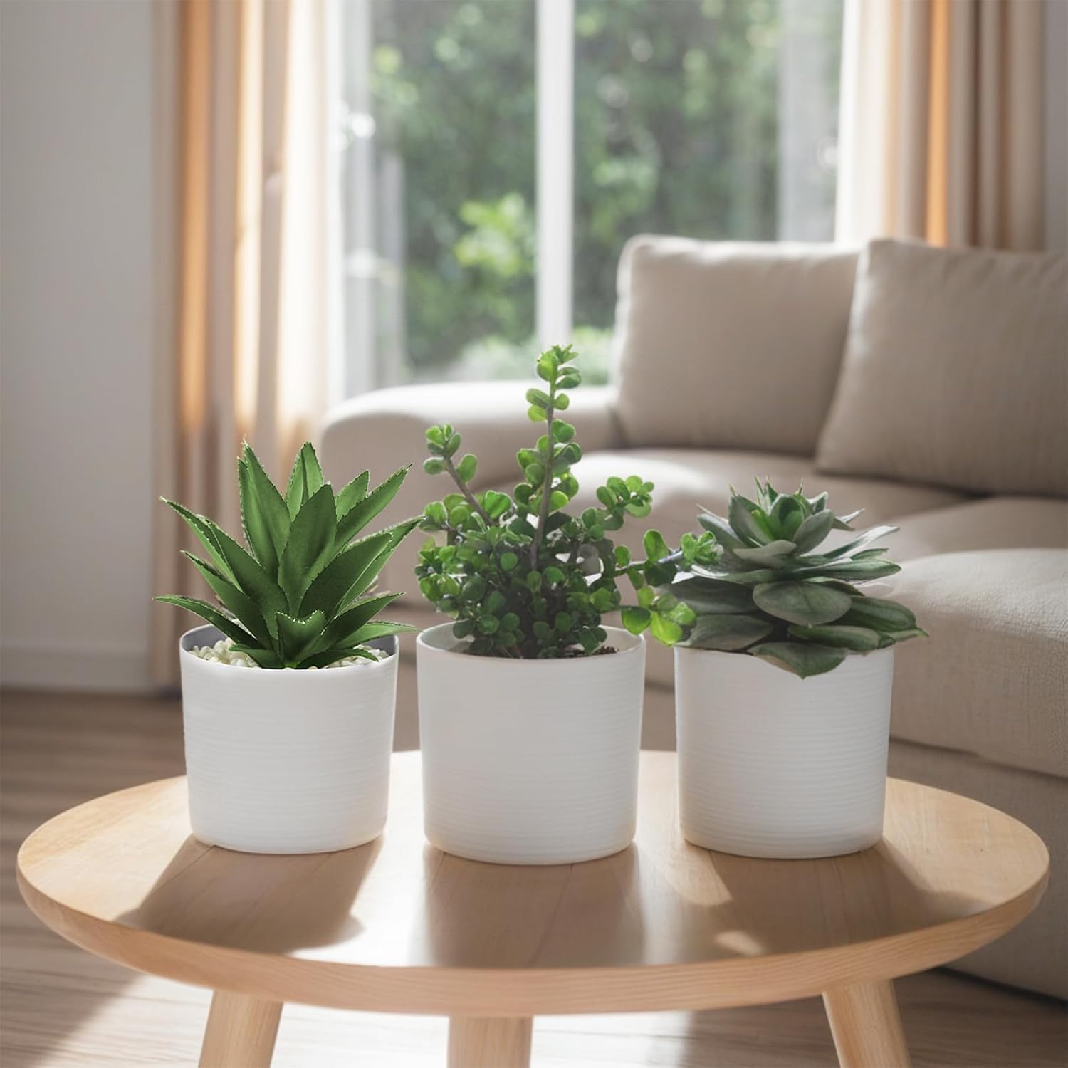 Succulent Plants Artificial in White Pots Small Faux Potted / Faux Plants-white / Set of 3