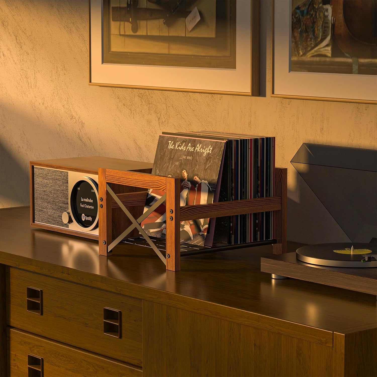 X-cosrack Vinyl Record Holder – 1 Pack Only – Fits 7"–12" Albums, Holds 50–100 Records, DVDs, or CDs – Modern Wooden