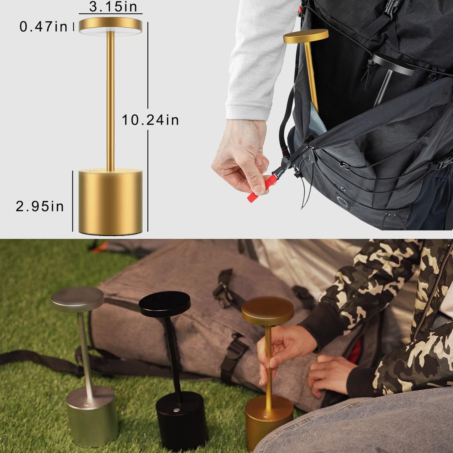 2Pack Cordless Table Lamp, Rechargeable LED Battery 5000mAh Metal USB Portable Powered Desk Lamp, 3 Levels Brightness