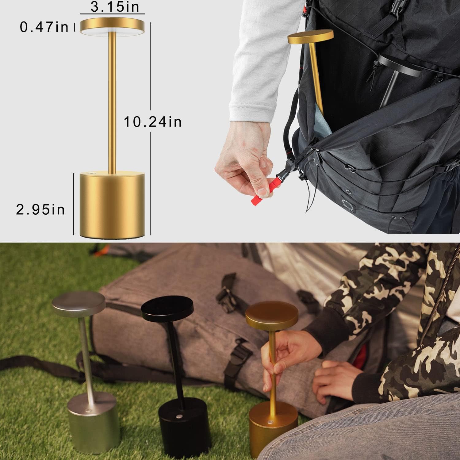 2Pack Cordless Table Lamp, Rechargeable LED Battery 5000mAh Metal USB Portable Powered Desk Lamp, 3 Levels Brightness