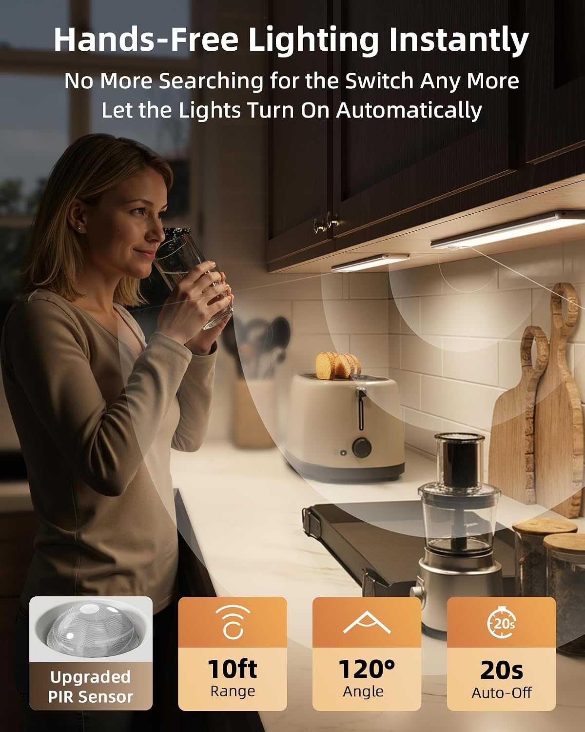 EZVALO Under Cabinet Lighting, 3500mAh Rechargeable Motion Sensor Light Indoor, 3 Color Temps, 5-Level Dimmable