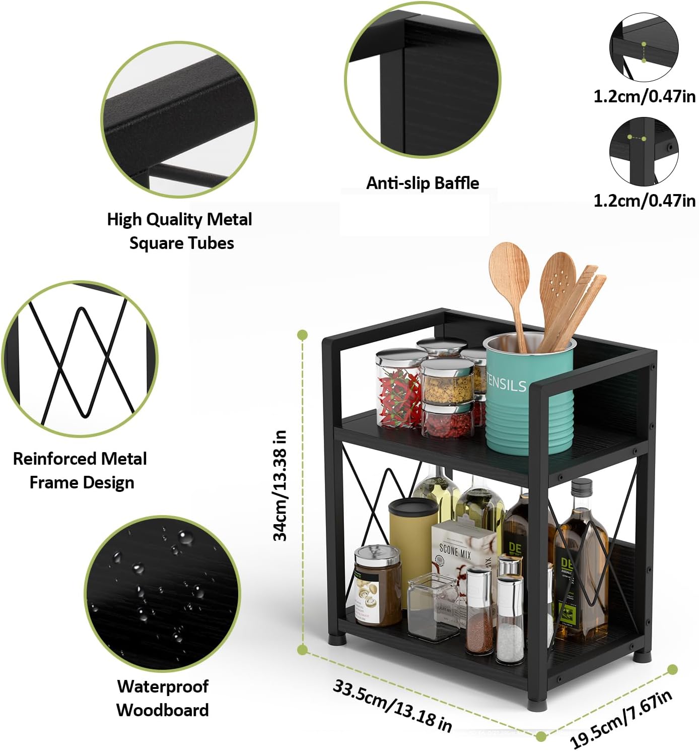 Aduanbang Coffee Bar Accessories Organizer, Seasoning Organizer, 2 Tier Wooden Kitchen Counter Shelf, Coffee Organizer