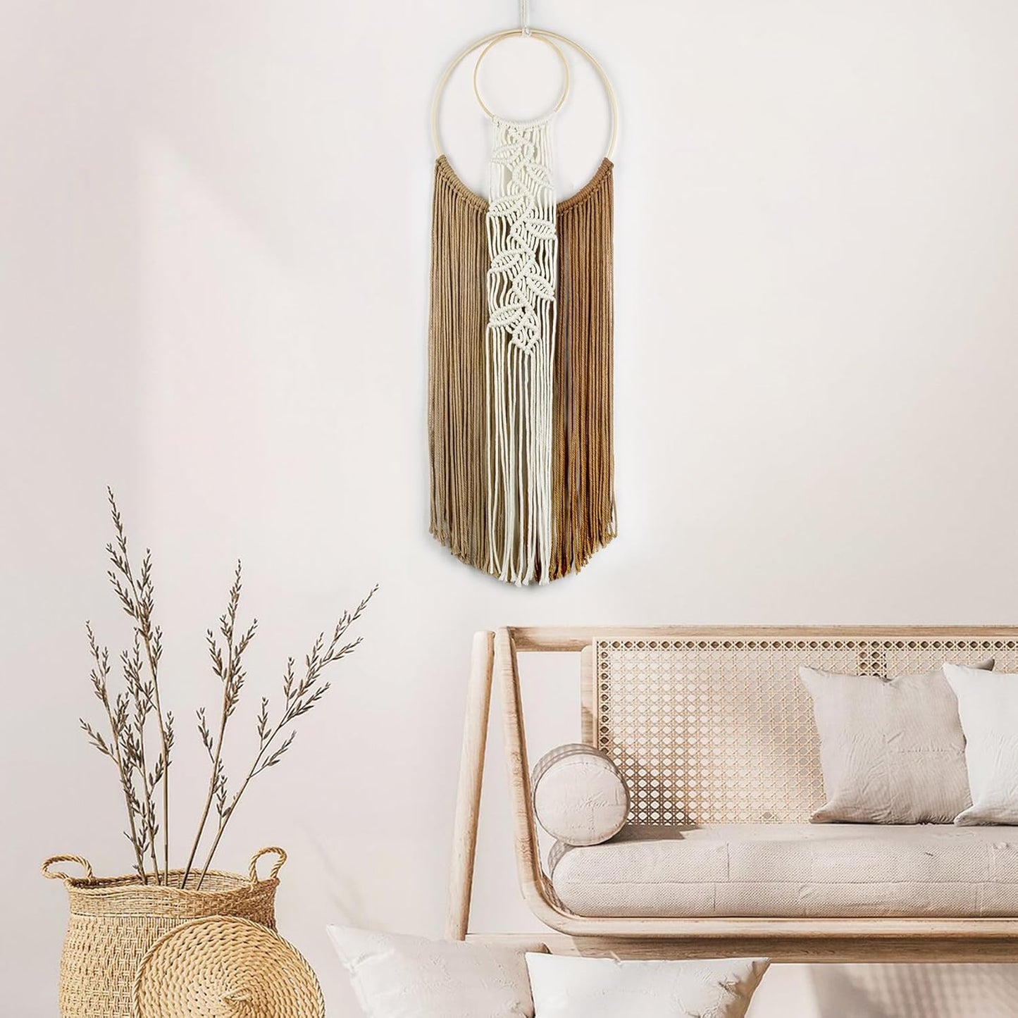 Macrame Wall Hanging Dream Catchers Leaf Pattern Macrame Wall Art Tan Color Dream / Brown Beige