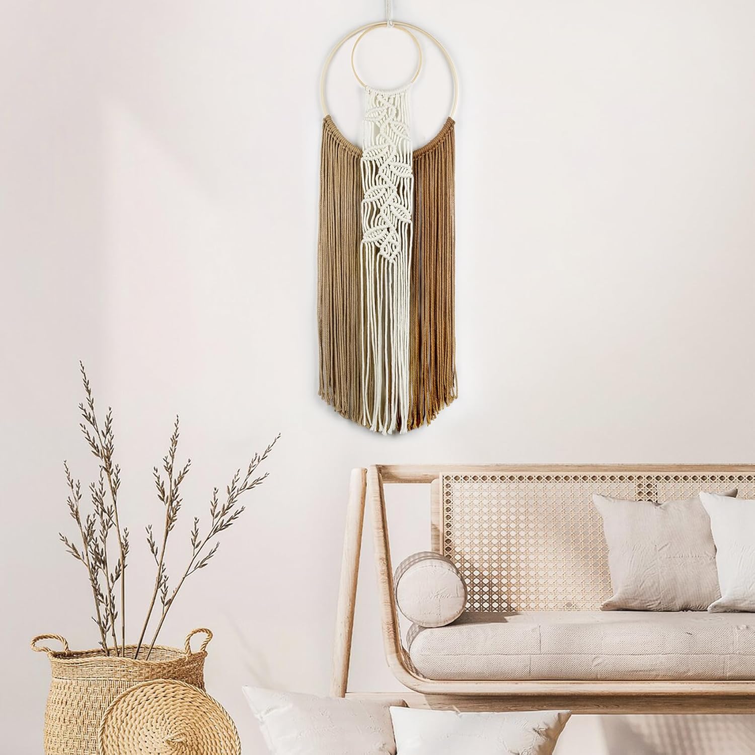 Macrame Wall Hanging Dream Catchers Leaf Pattern Macrame Wall Art Tan Color Dream / Brown Beige