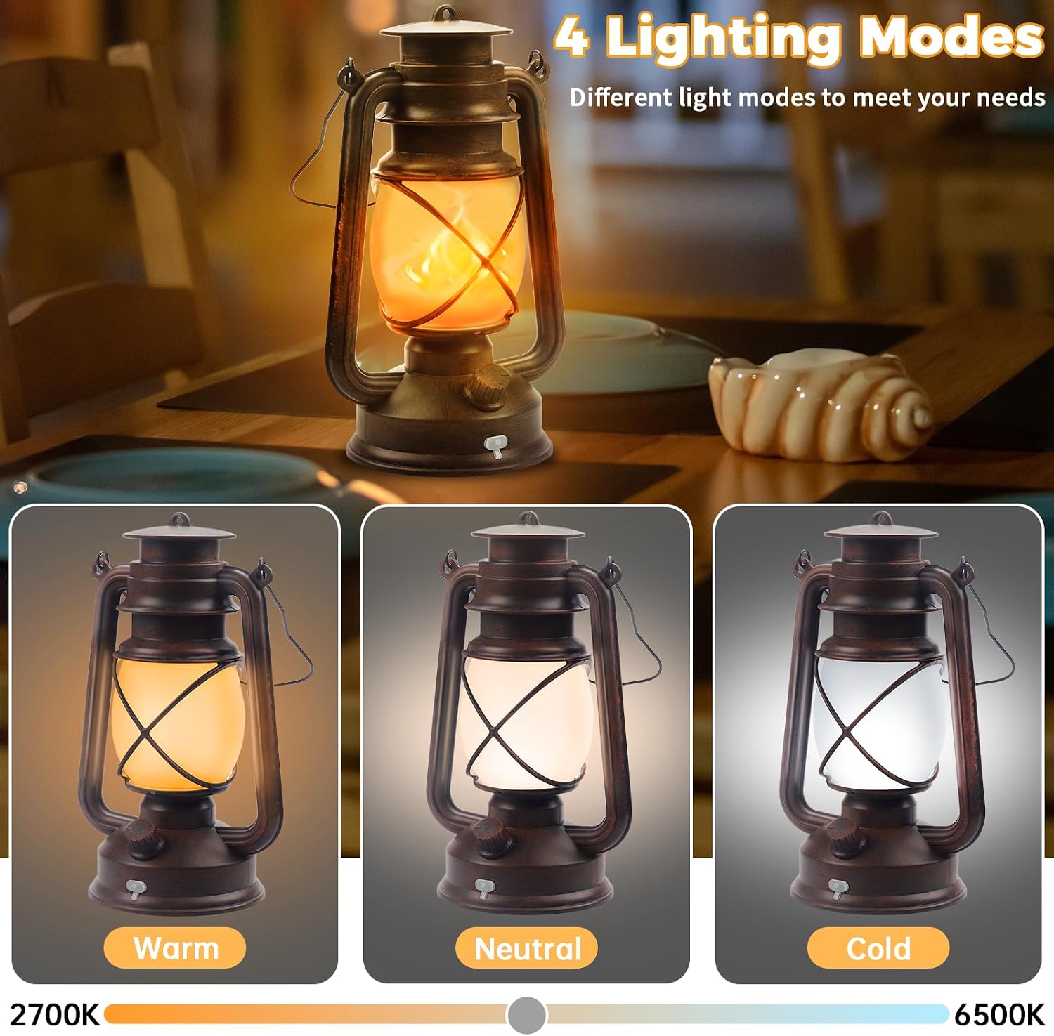 2 Pack Bronze Vintage 4 Modes Rechargeable Lanterns with Remote Control | Waterproof Hanging LED Lights with Flickering