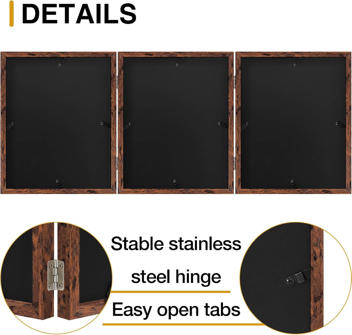 decorUhome Distressed Brown Triple 8x10 Picture Frame Vertical, MDDBN08 | "Z" Shape Folding Design Engineered Wood