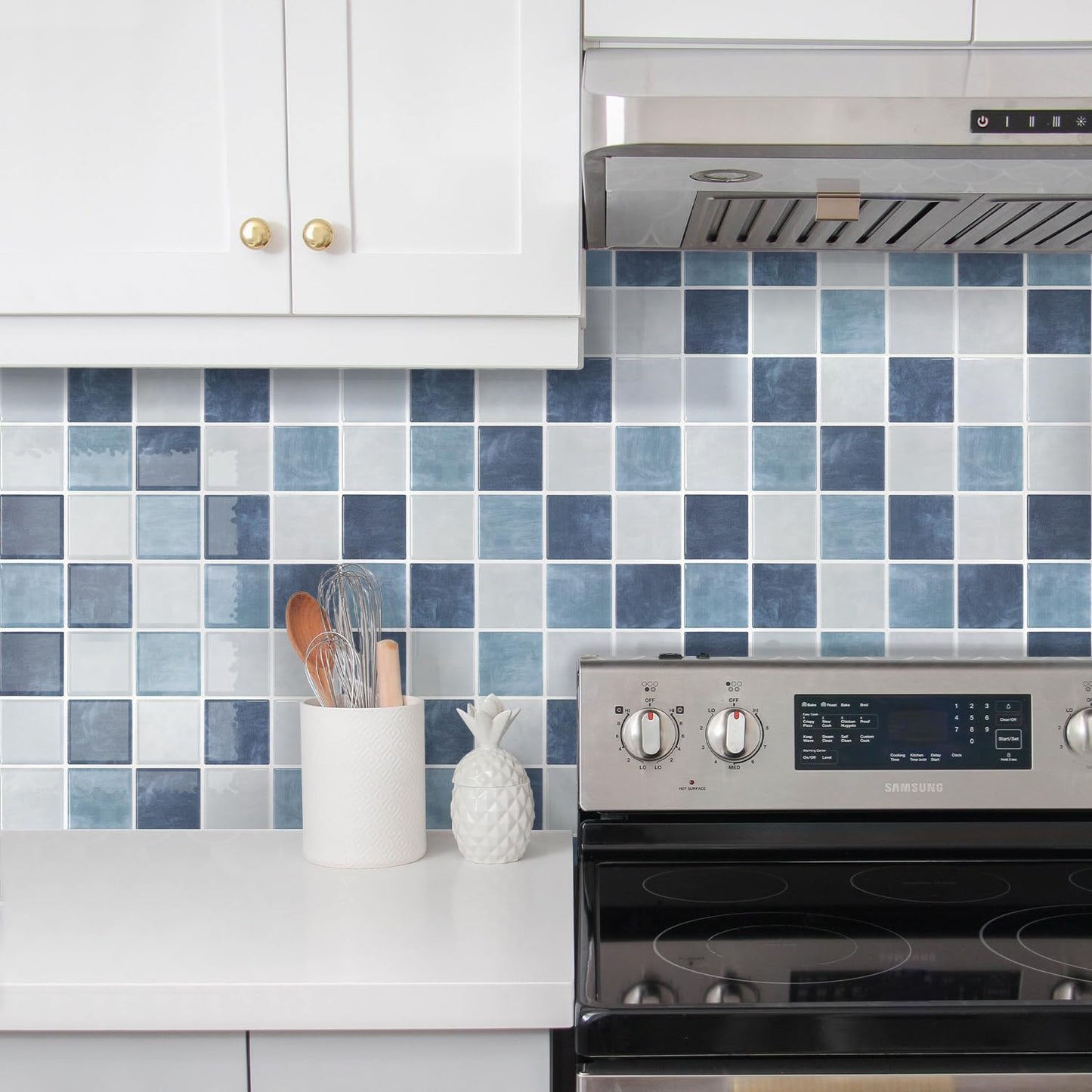 Thicker Marble Peel and Stick Backsplash Tiles / ST-SM-W / Blue / 12 x 12 / Set of 10