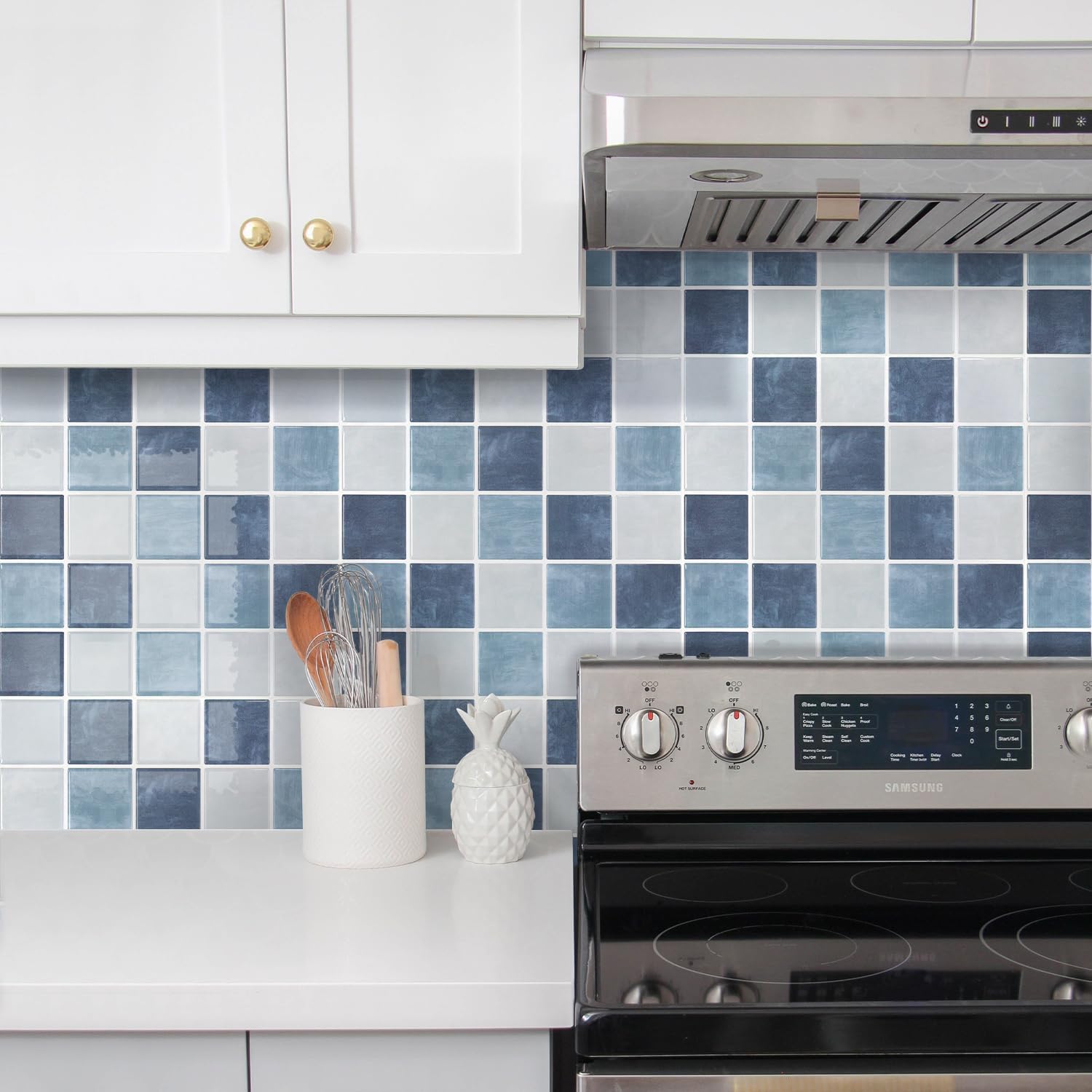 Thicker Marble Peel and Stick Backsplash Tiles / ST-SM-W / Blue / 12 x 12 / Set of 10