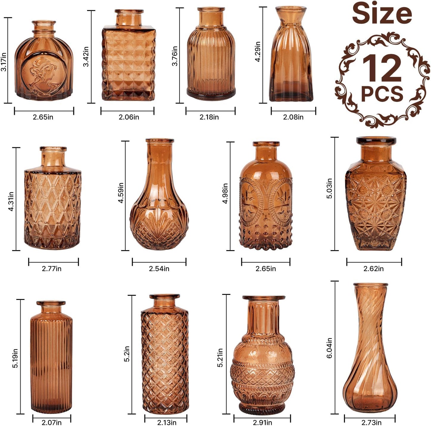 Glass Bud Vase Pcs / Amber / Clear / Set of 12