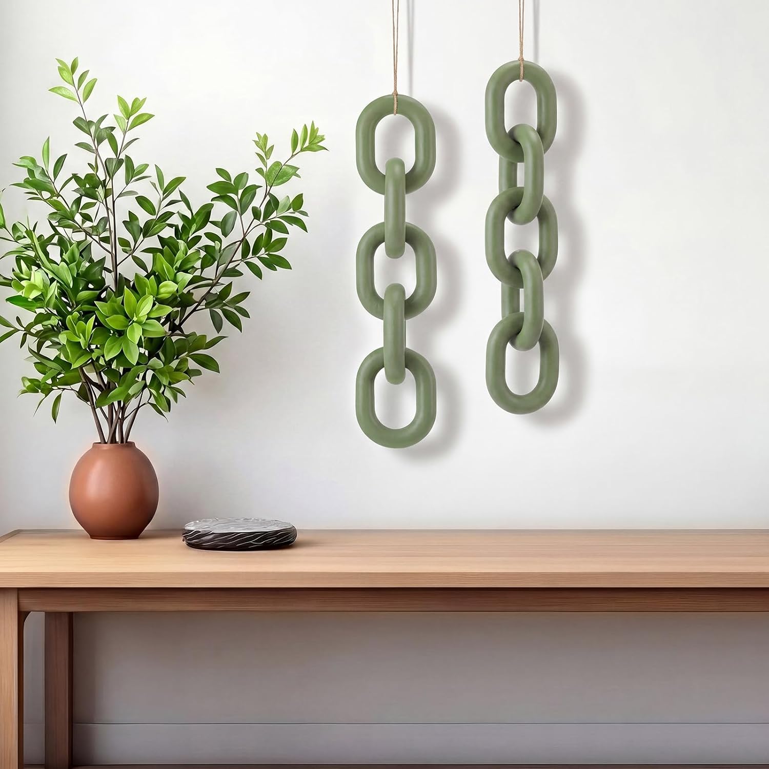 Decorative Wood Chain Link Decor Rustic 5 Link Wooden Chain Ornament Farmhouse / Green / 13.78 Inch