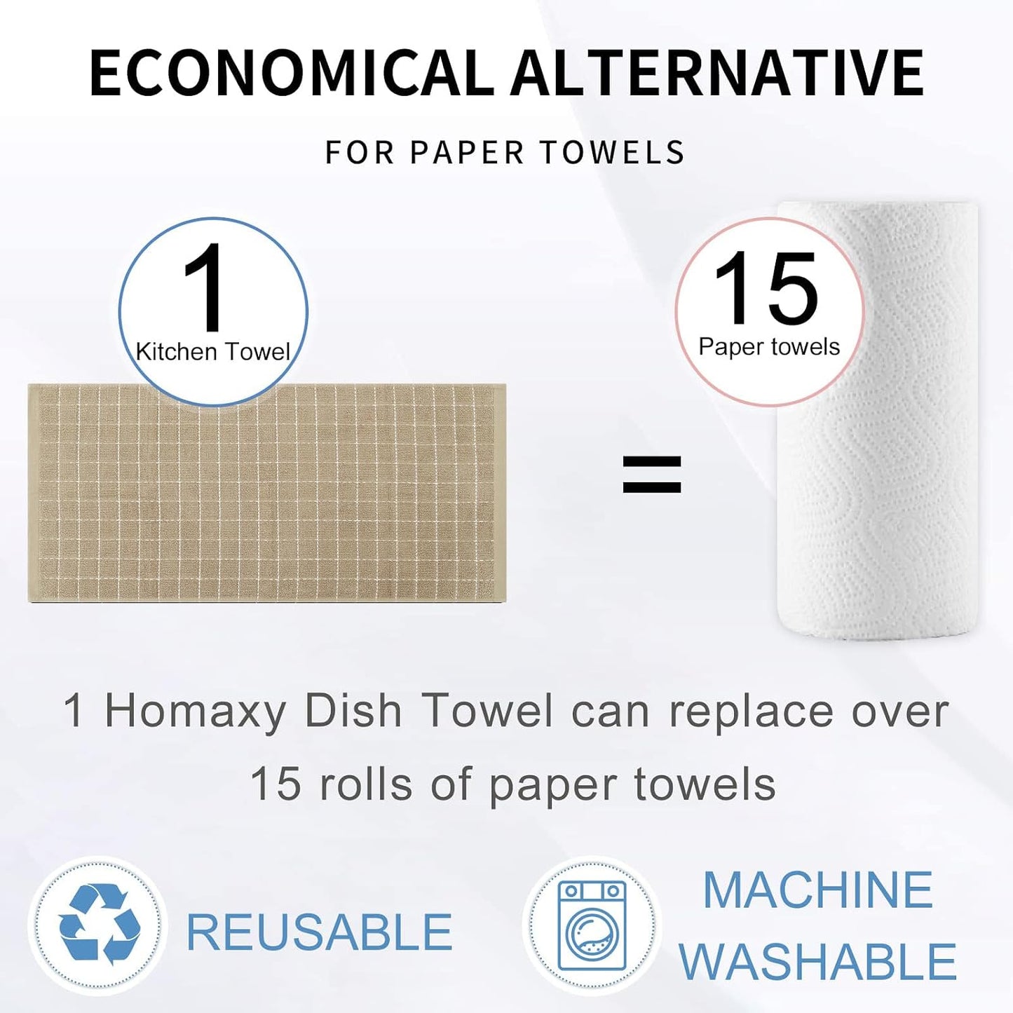 Homaxy Kitchen Towels and Dishcloths Set, Set of 12, Tan | Bulk Cotton Terry Kitchen Towels, Checkered Designed, Soft