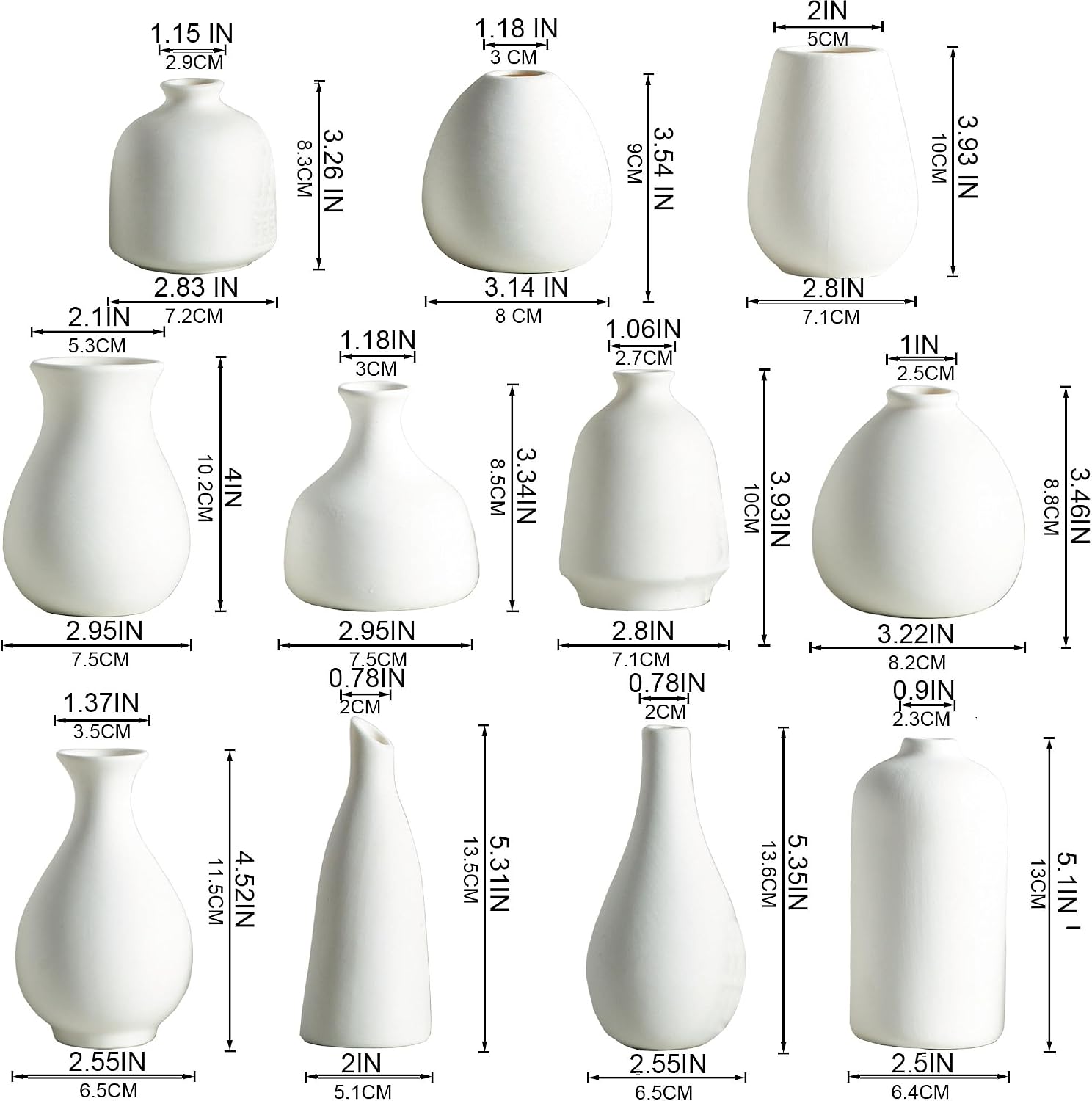 Ceramic Bud Vases / White Bud Vases / Set of 11