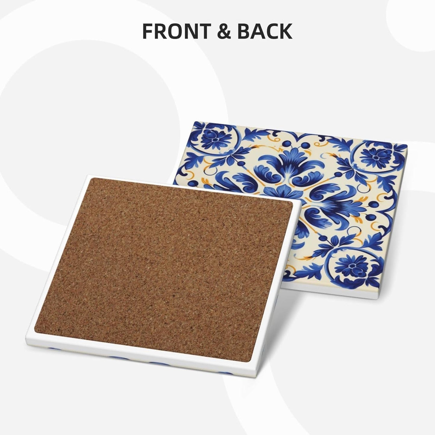 Cork Base and Golden Holder / Azulejo Tile-square-1 / Blue / Set of 6