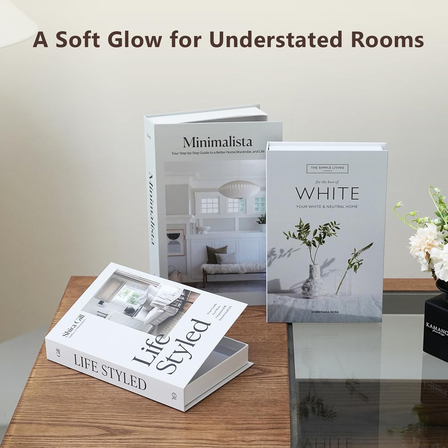 Large Faux Book Boxes / Gentle Glow | Ivory Blend / Set of 3