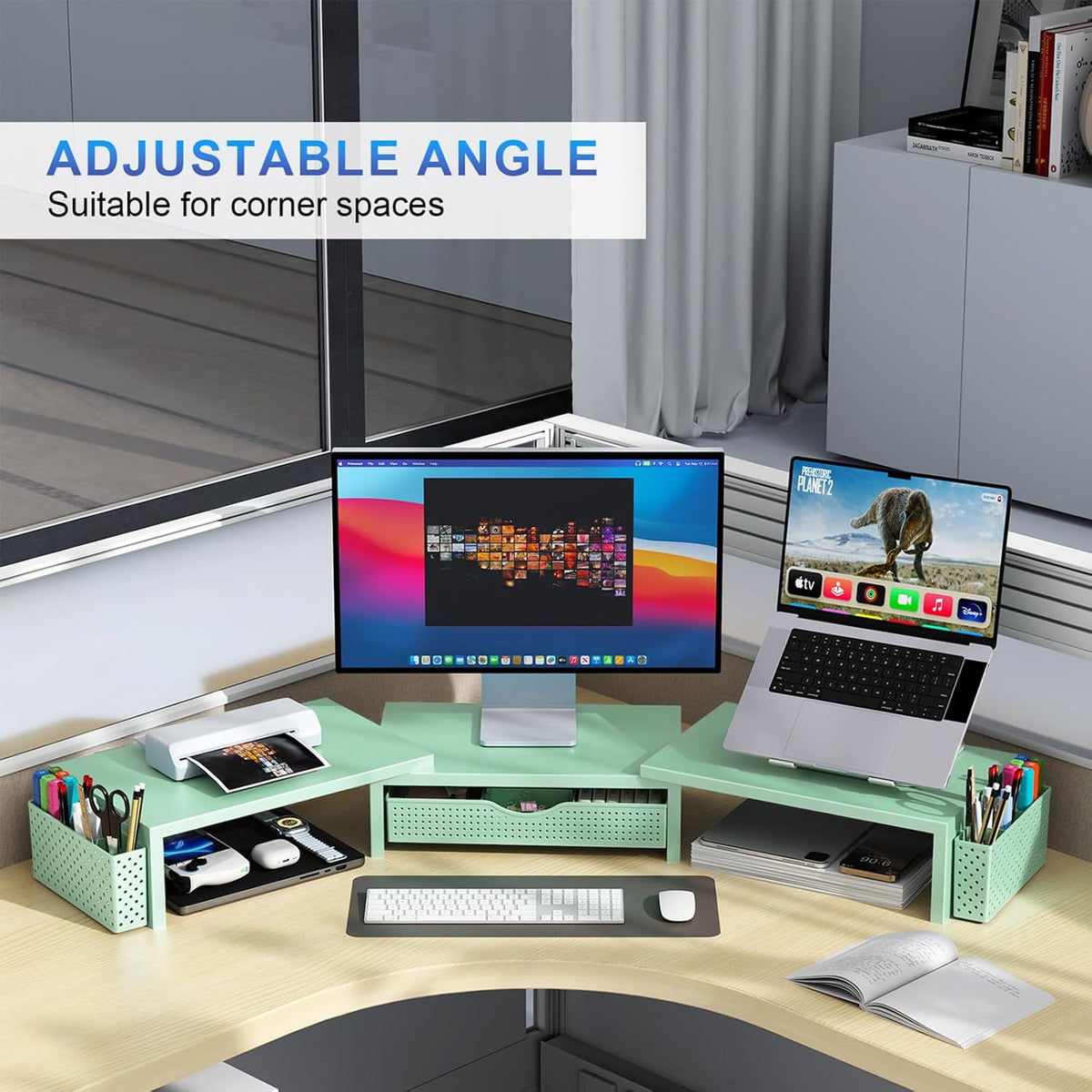 gianotter Dual Monitor Stand Riser With Drawer and 2 Pen Holders | Desk Organizer and Accessories Computer Monitor
