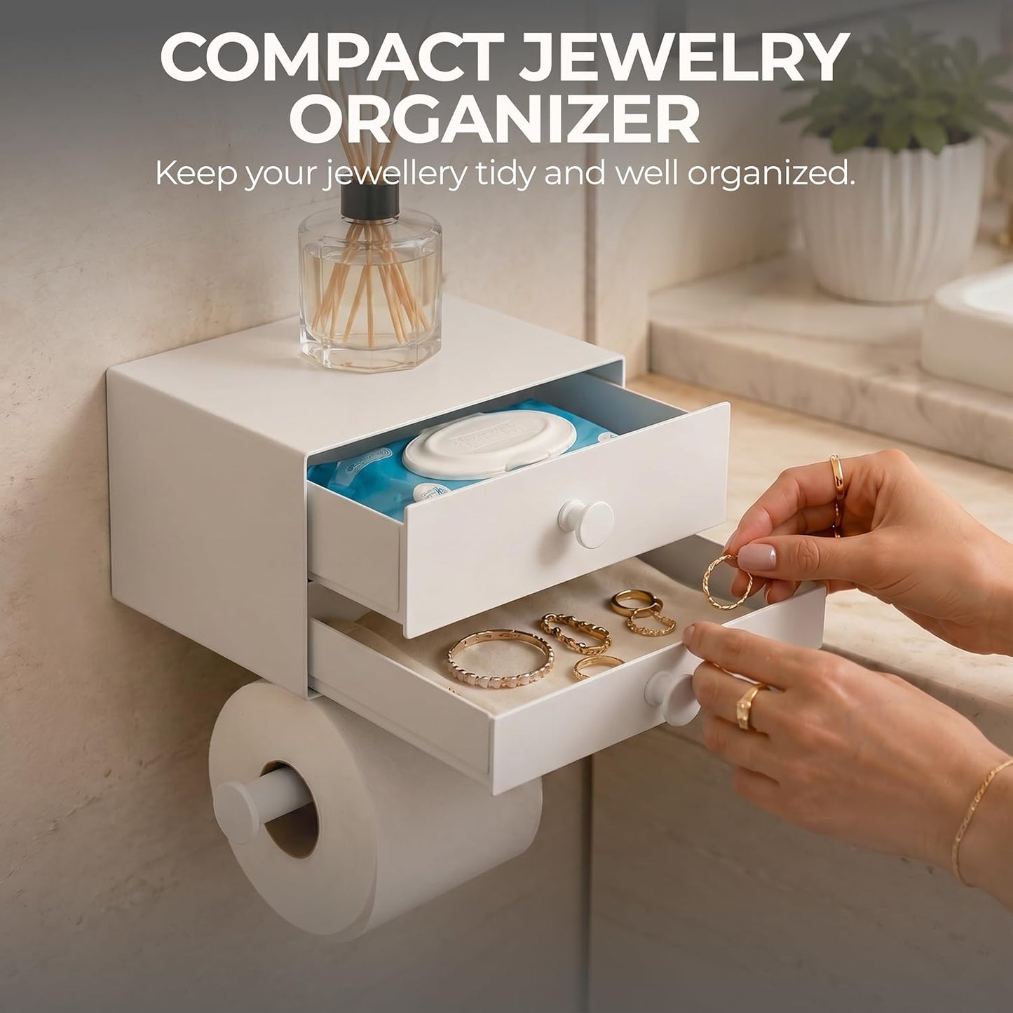 Toilet Paper Holder for Bathroom with Wipes Storage Drawers | Toilet Paper and Wipes Holder for Bathroom - Aluminum TP