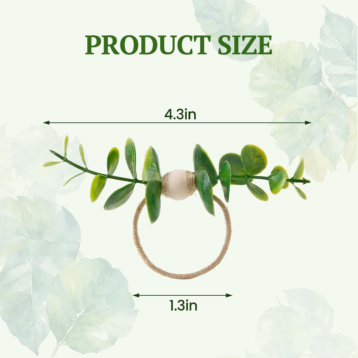 APTWOW Spring Napkin Rings Set of 12, Boho Eucalyptus Leaf Napkins Rings, Wood Bead Farmhouse Easter Napkin Holder for