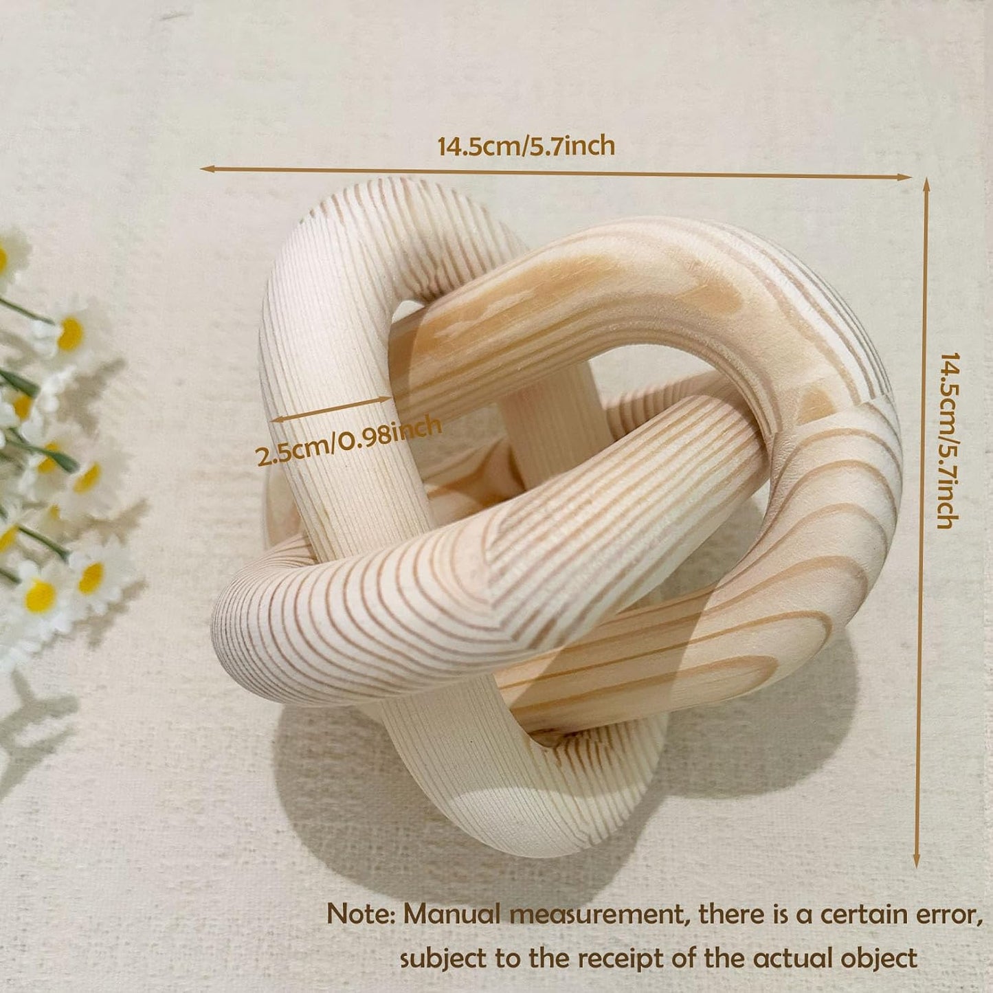 3-Link Wood Knot Chain Link Coffee Table Decor Boho Wooden Knot Hand Carved Decorative / Natural