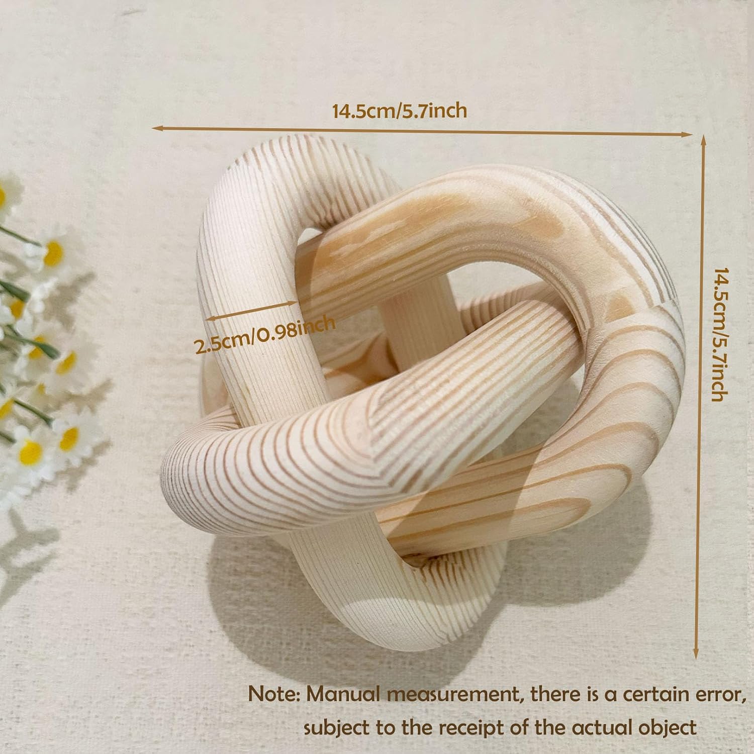 3-Link Wood Knot Chain Link Coffee Table Decor Boho Wooden Knot Hand Carved Decorative / Natural