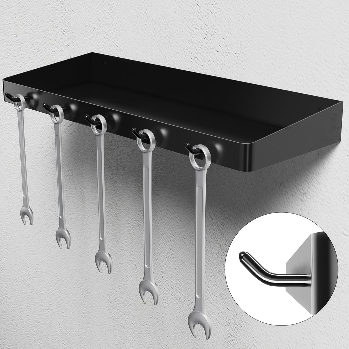 SUNTECH Garage Paper Towel Holder with 2 Shelves, Wall-Mount (Black) | One-Hand Tear Design, Comes with 2 hooks