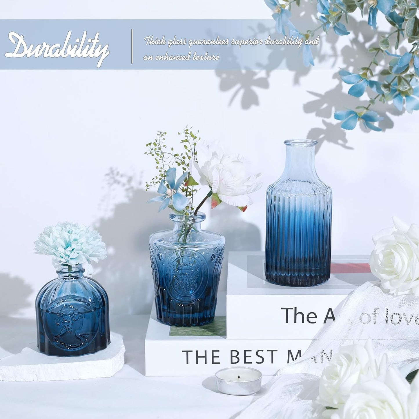 Glass Bud Vases Set / Blue / Set of 24