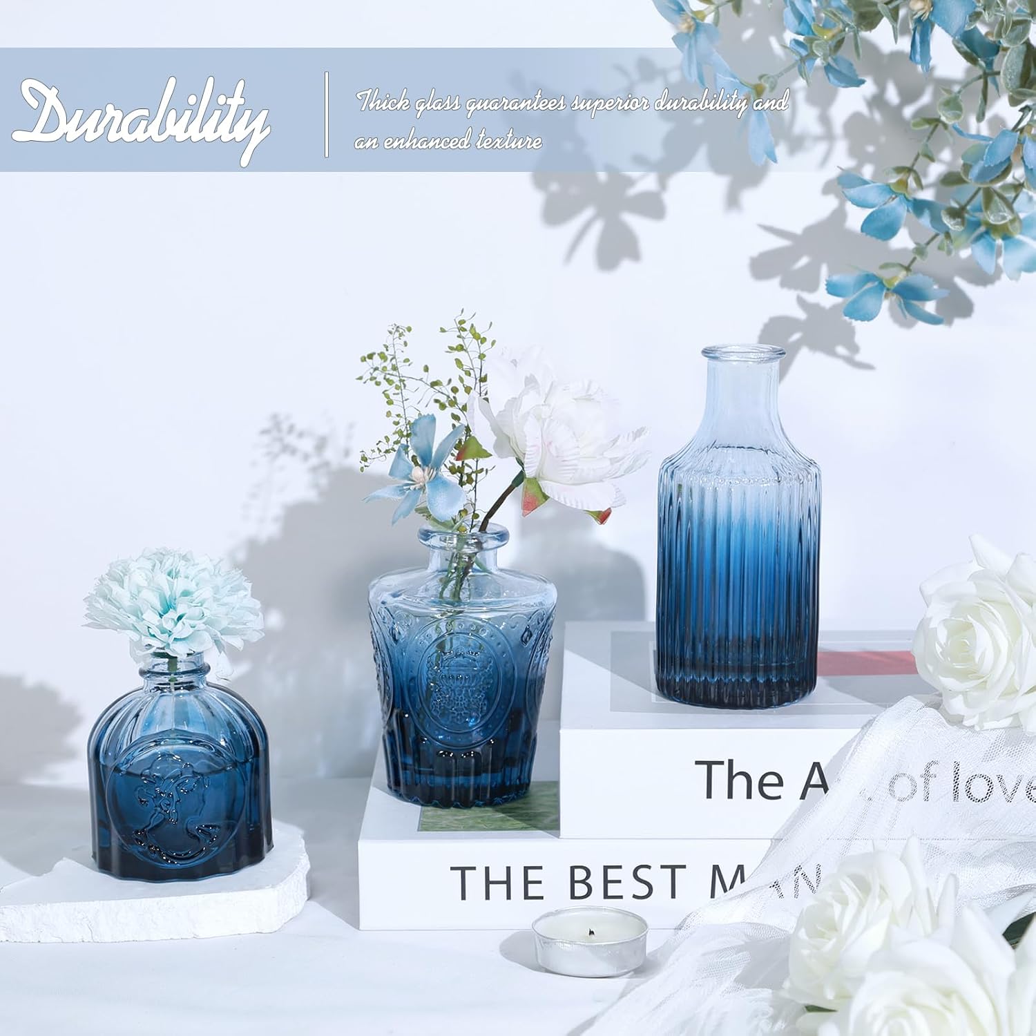 Glass Bud Vases Set / Blue / Set of 24
