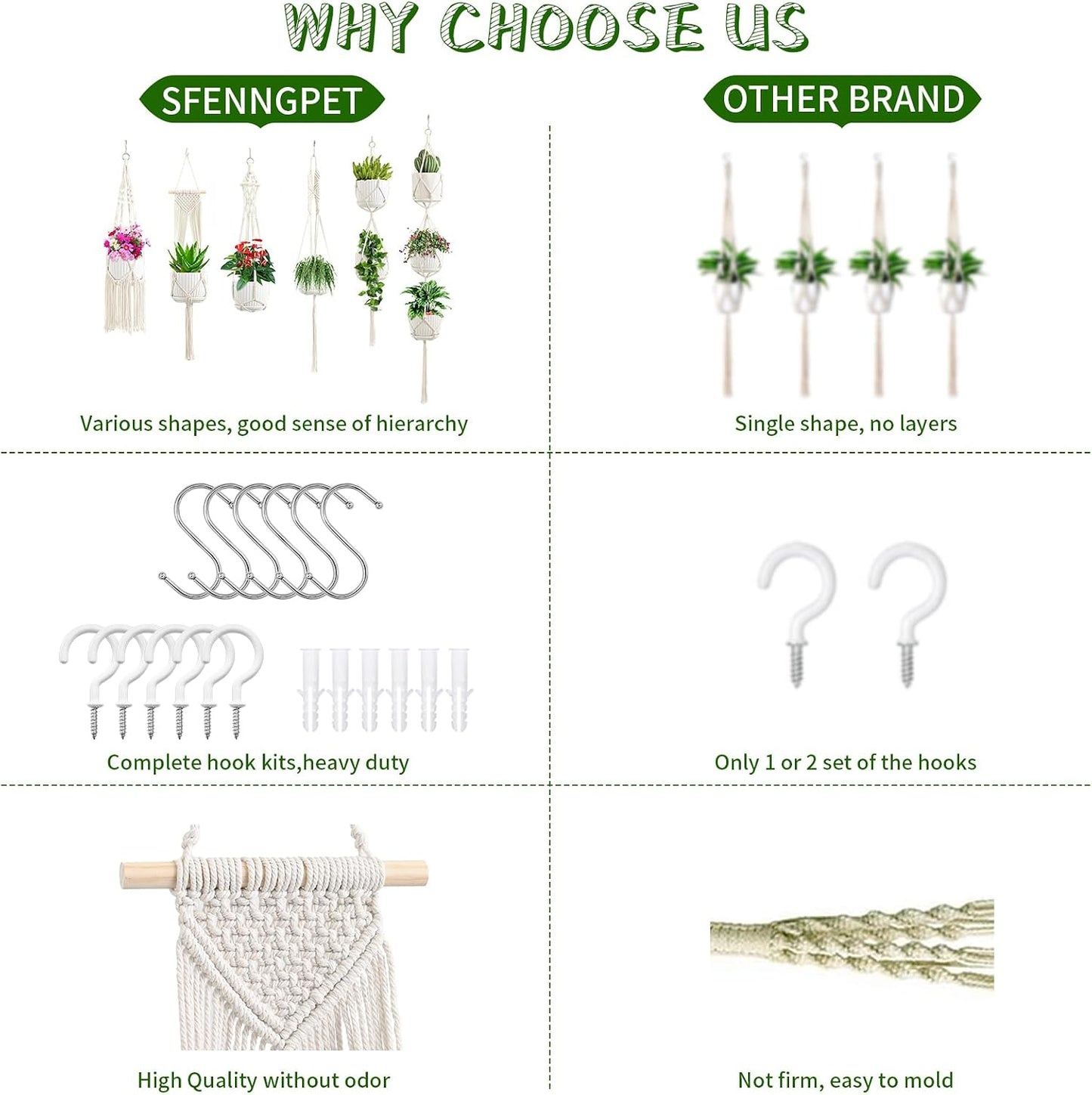 Macrame Plant Hangers / Ivory / Set of 6