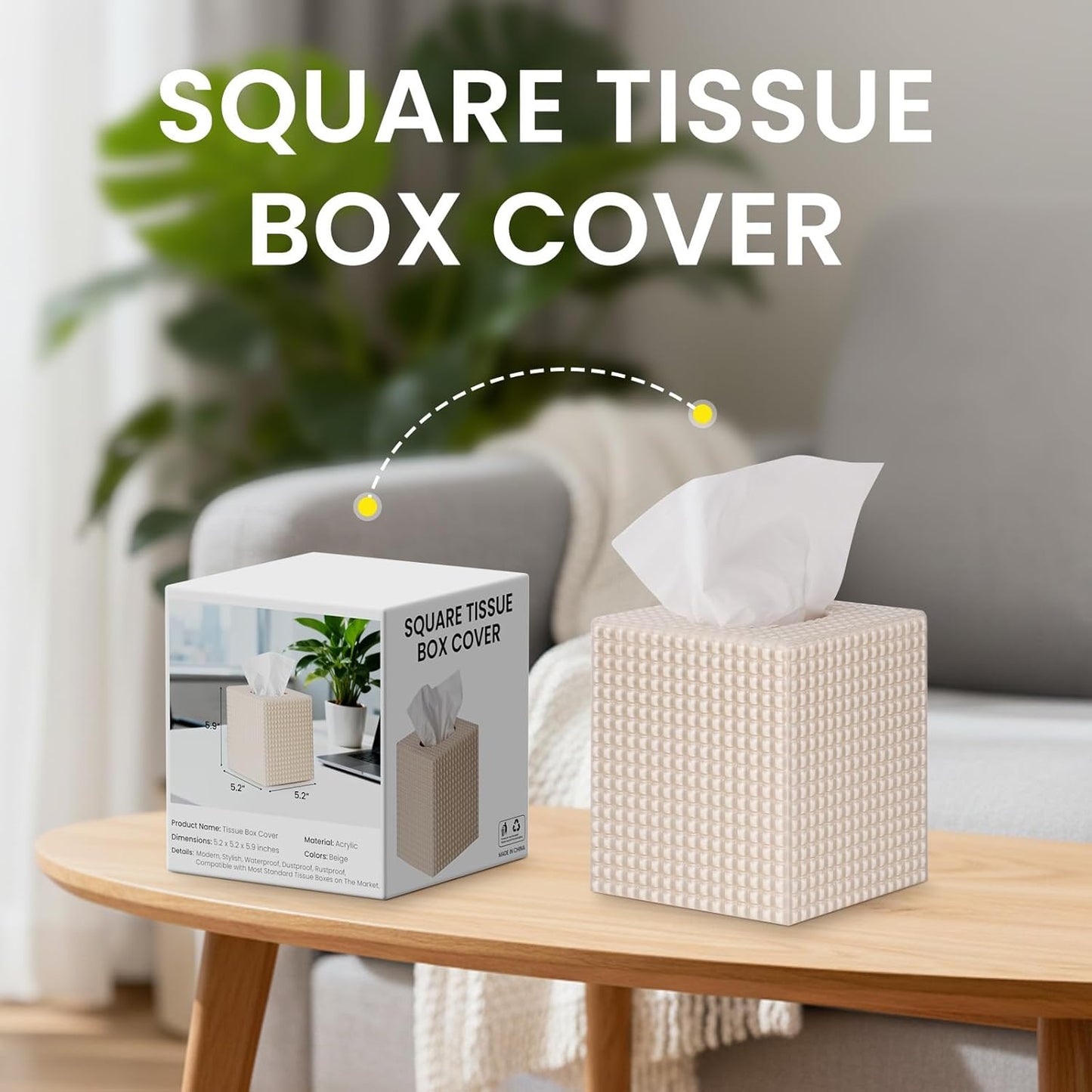 Square Modern Facial Acrylic Tissue Holder / Beige / Tissue Box Cover