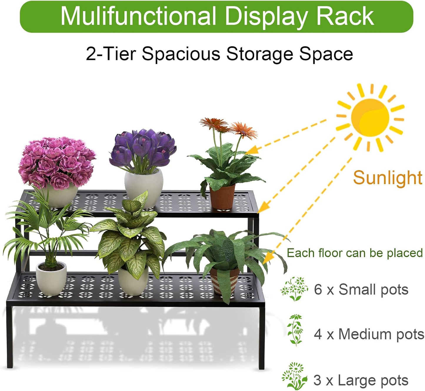 Garden 4 you 2-Tier Metal Plant Stand, Heavy Duty Flower Pot Holder Rack | 2-tier design for multiple pots,Heavy-duty