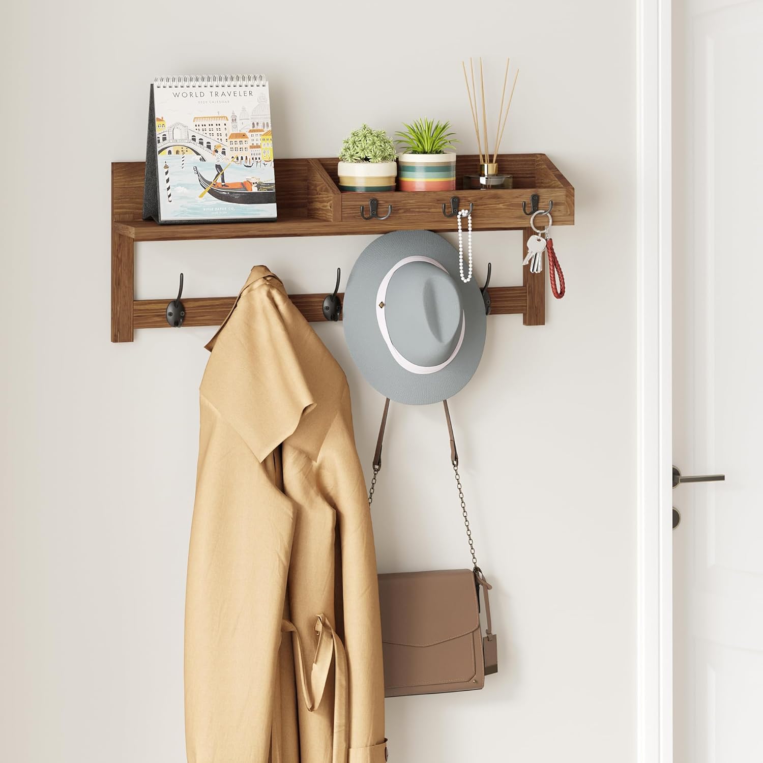 Entryway Wood Coat Hooks / 26.57" L / Brown / 26.57 Inch