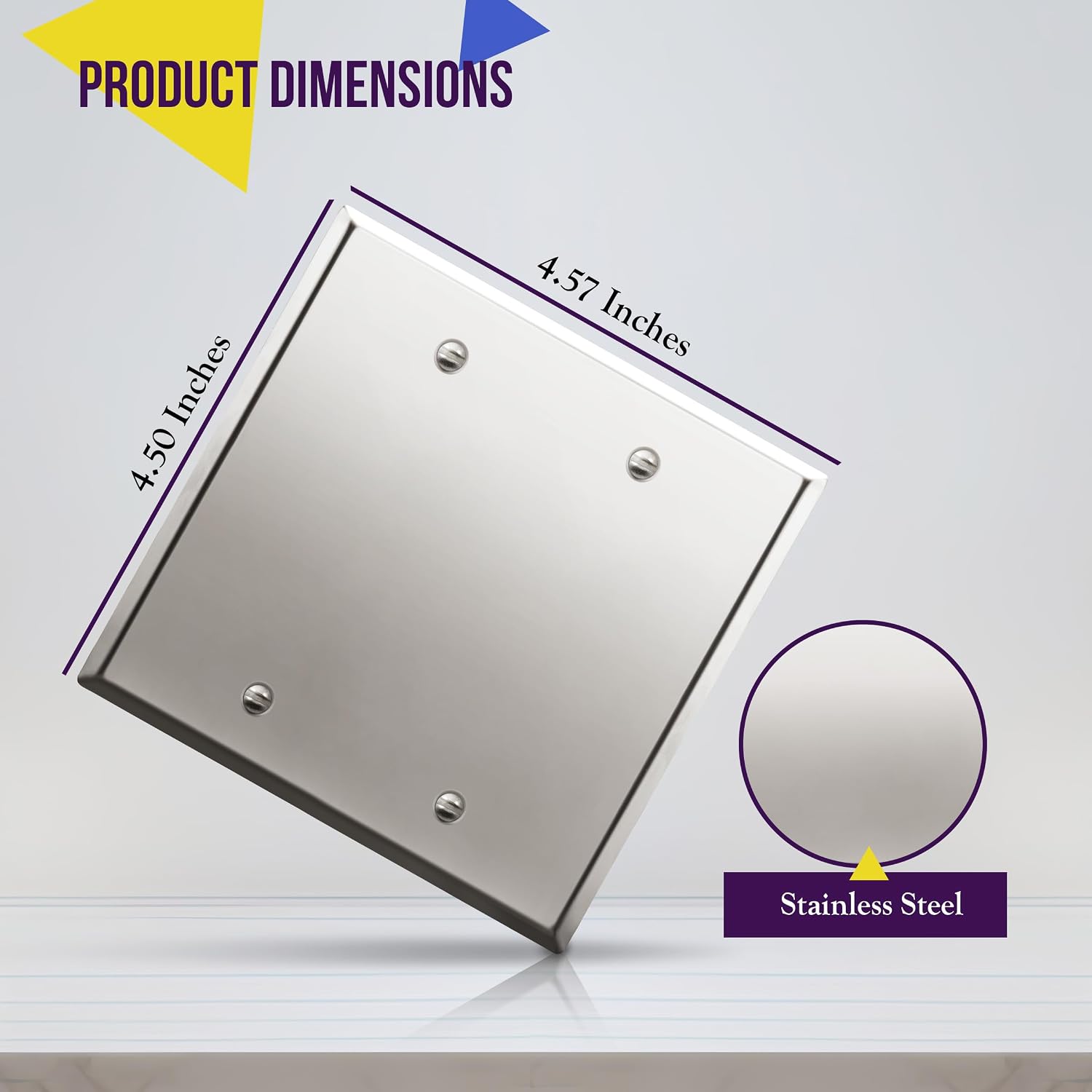ENERLITES Blank Device Metal Wall Plate, Stainless Steel 201, Corrosion Resistant, Size 2-Gang 4.50" x 4.57"