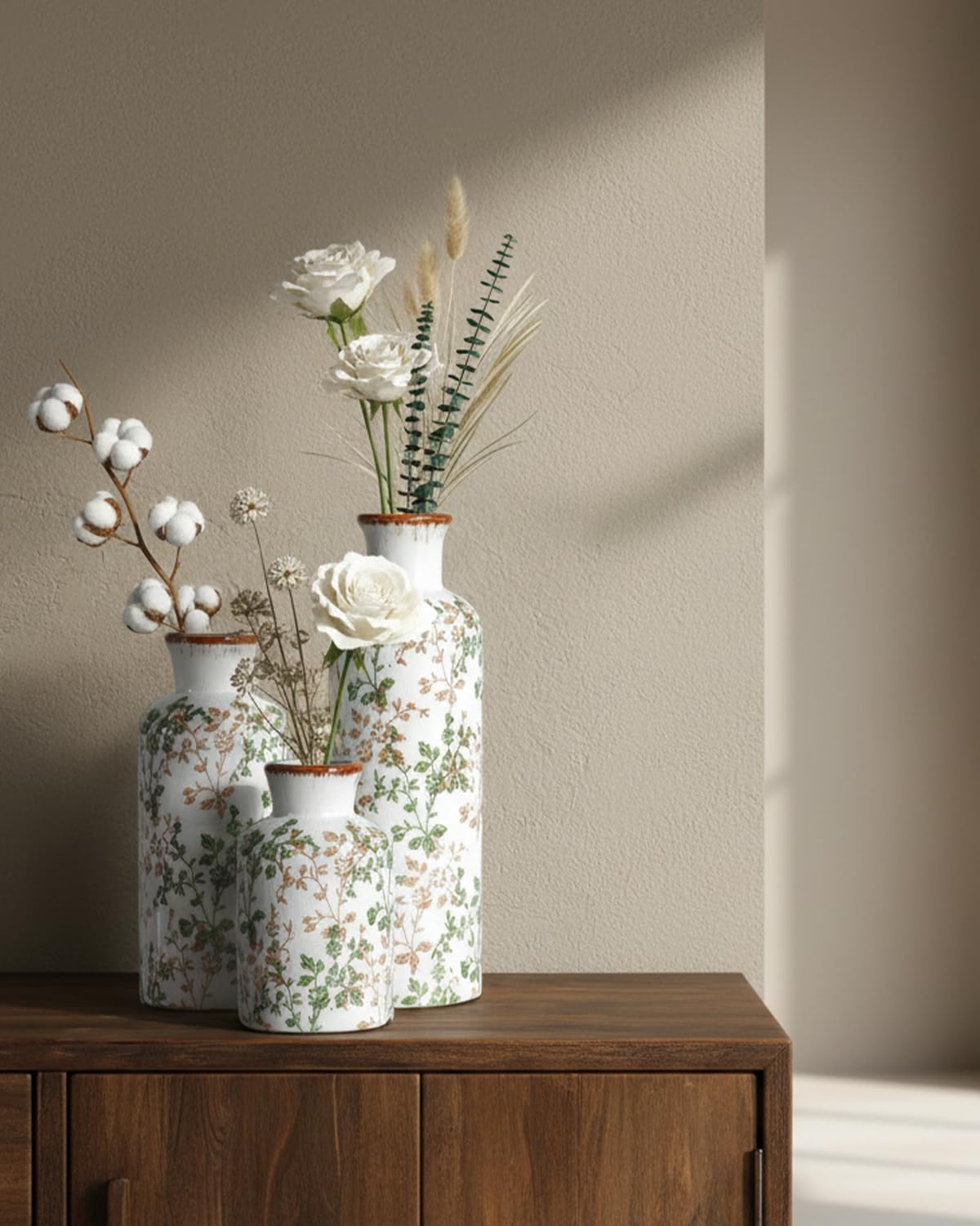Ceramic Vase / Vintage Ceramic Flower Vases / Green & Brown01 / Set of 3