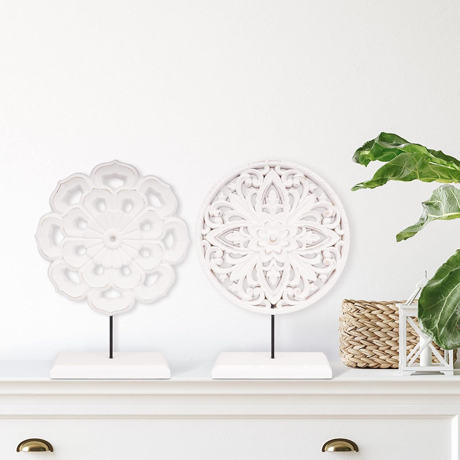Rustic Distressed MDF Statues Home Tabletop / White / Set of 2