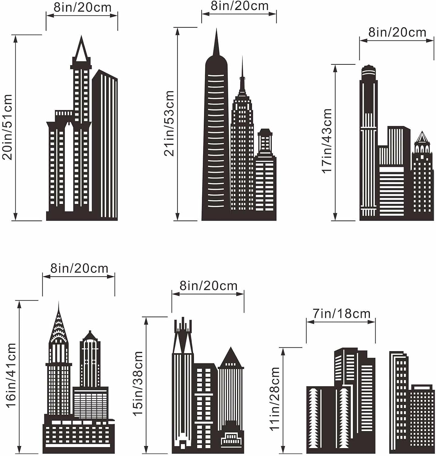City Skyline Wall Stickers / Large / Black