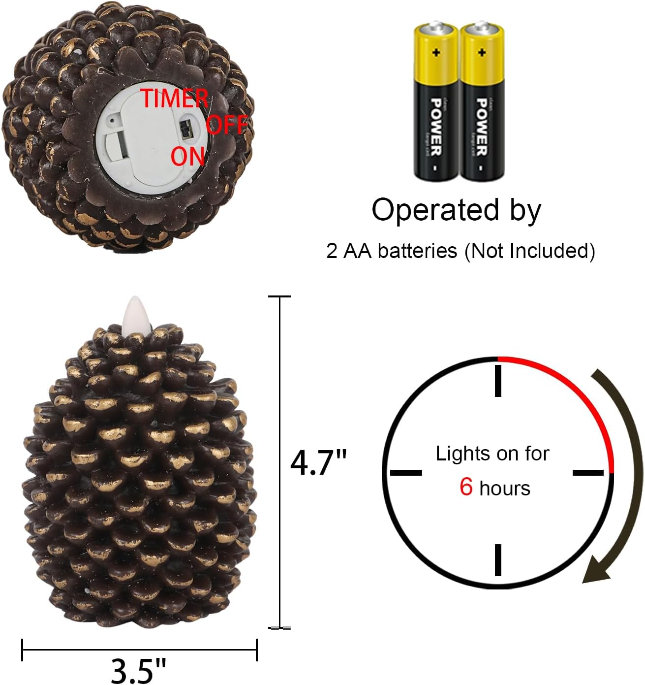 Wondise Flameless Candles with 6H Timer Battery Operated | Flickering Real Wax Pine Cone Candles for Holiday Christmas