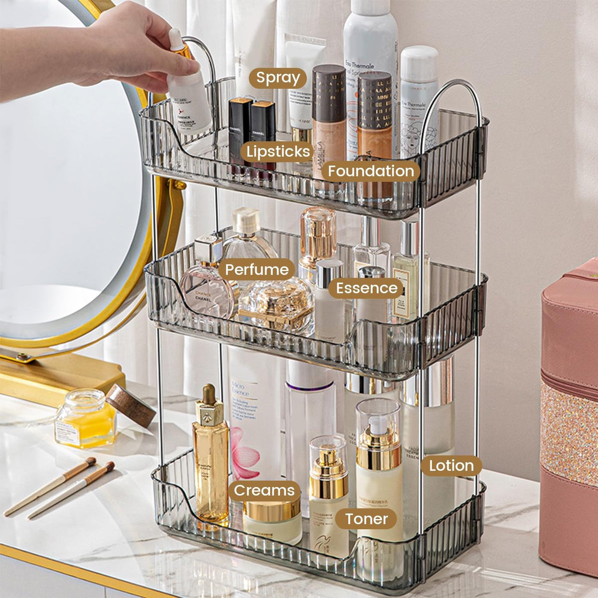 Aveniee Bathroom Counter Organizer, 3 Tier Perfume Skin Care Countertop Storage Shelf, Vanity Makeup Tray for Cosmetic