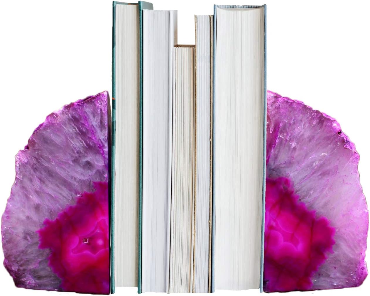 Brazilian Agate Geode Bookends 1 Pair 3-4 Lbs Unique Home Decor / Pink / 3-4LBS