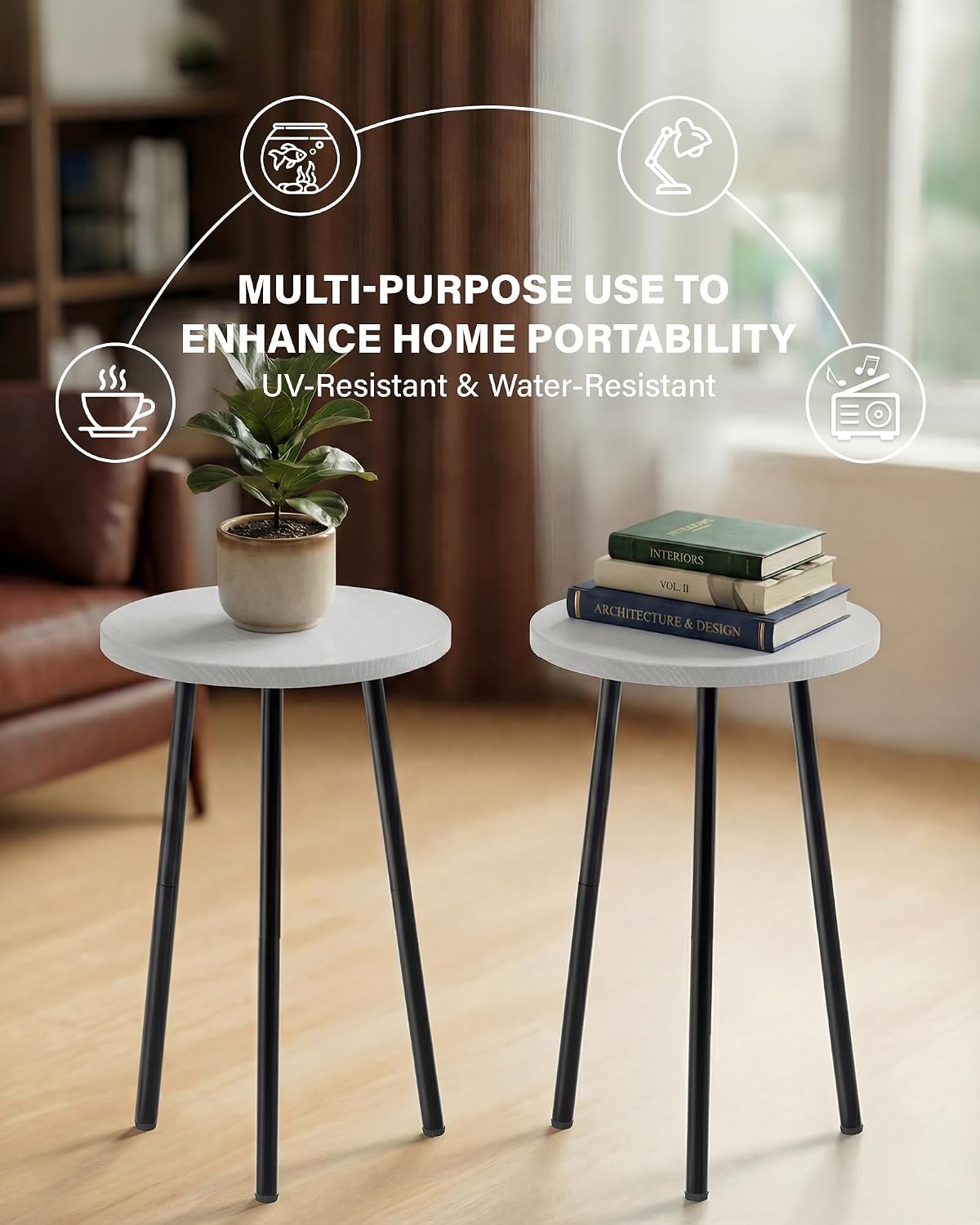 Plant Stand Indoor 2 Pack: 20 Inch Tall Indoor Plant Stand -Plant Table | Mid Century Modern Decor - Small Round Plant