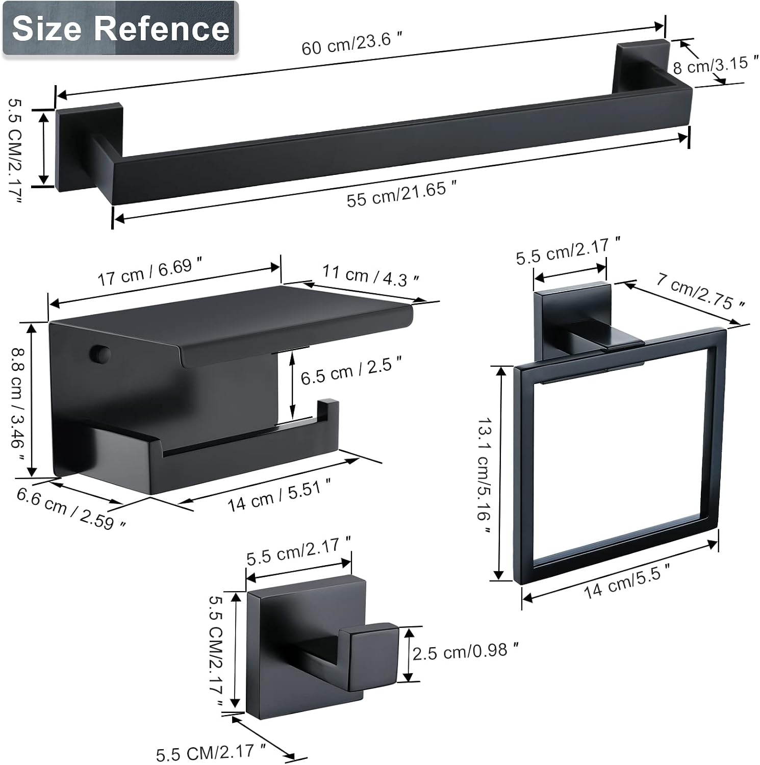 Bathroom Towel Bar Holder Sets Matte Black 4-Piece Bathroom Hardware Set Stainless Steel Bath Accessories Kit. Wall
