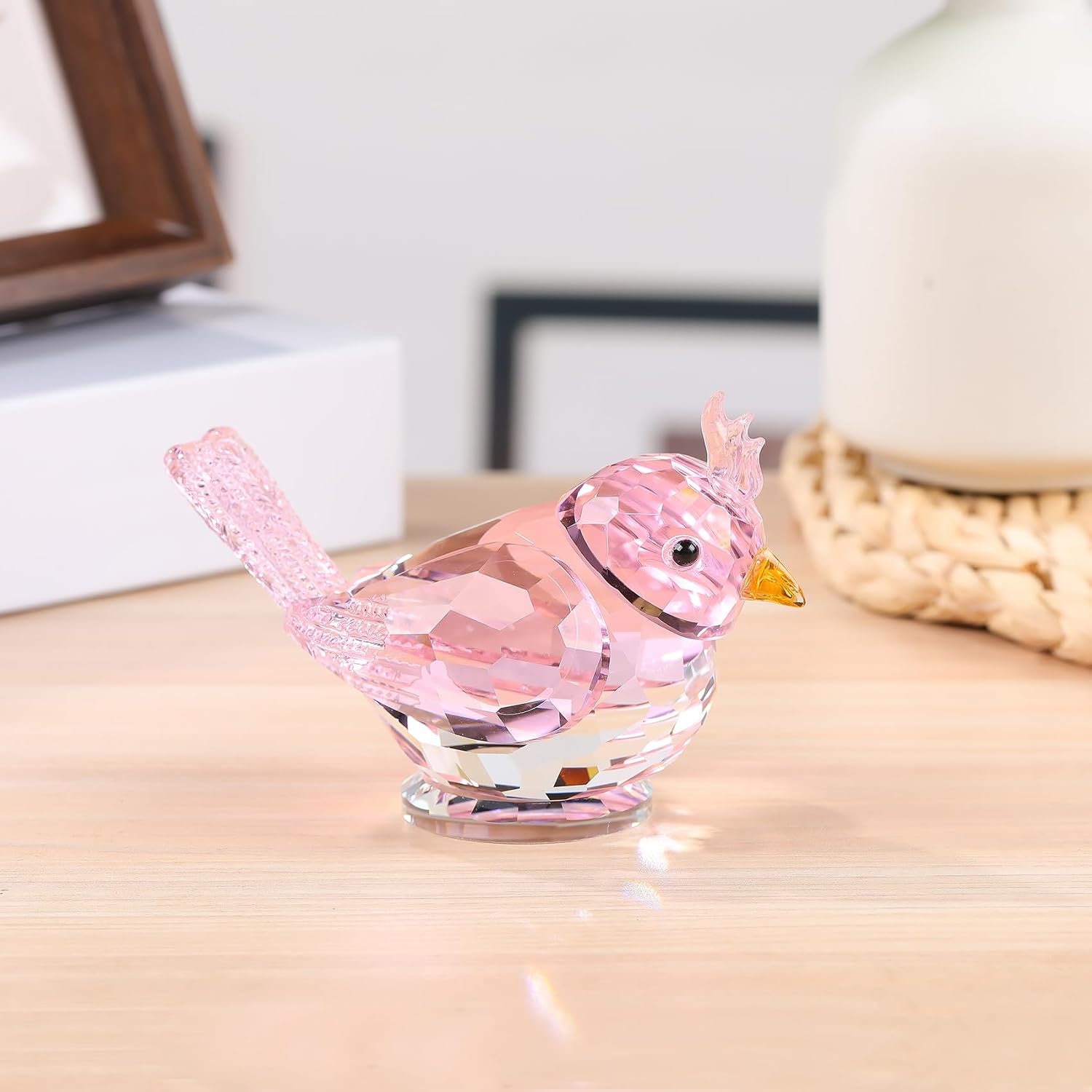 Crystal Bird Figurine Gifts for Women Art Glass Birds Collectible Statue for Animal Lovers / Pink
