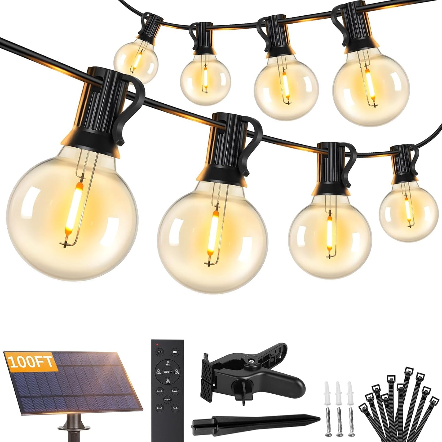 30FT Outdoor String Lights with Remote, Waterproof Patio Lights with 10+1 Shatterproof LED Bulbs,Dimmable Hanging Decor