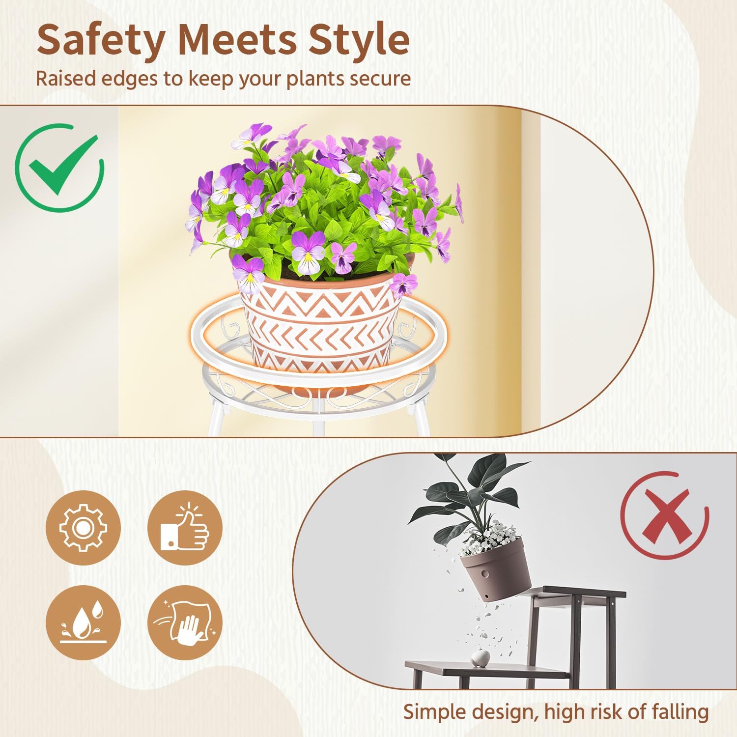 LASZOLA 3 Tiers Metal Corner Plant Flower Stand Tall Indoor Outdoor, White | Heavy Duty Small Holder Shelf for Multiple