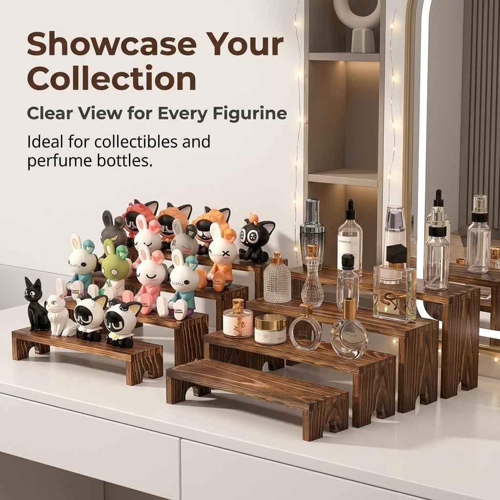 Solid Wood Tiered Stand for Perfumes / Set of 8