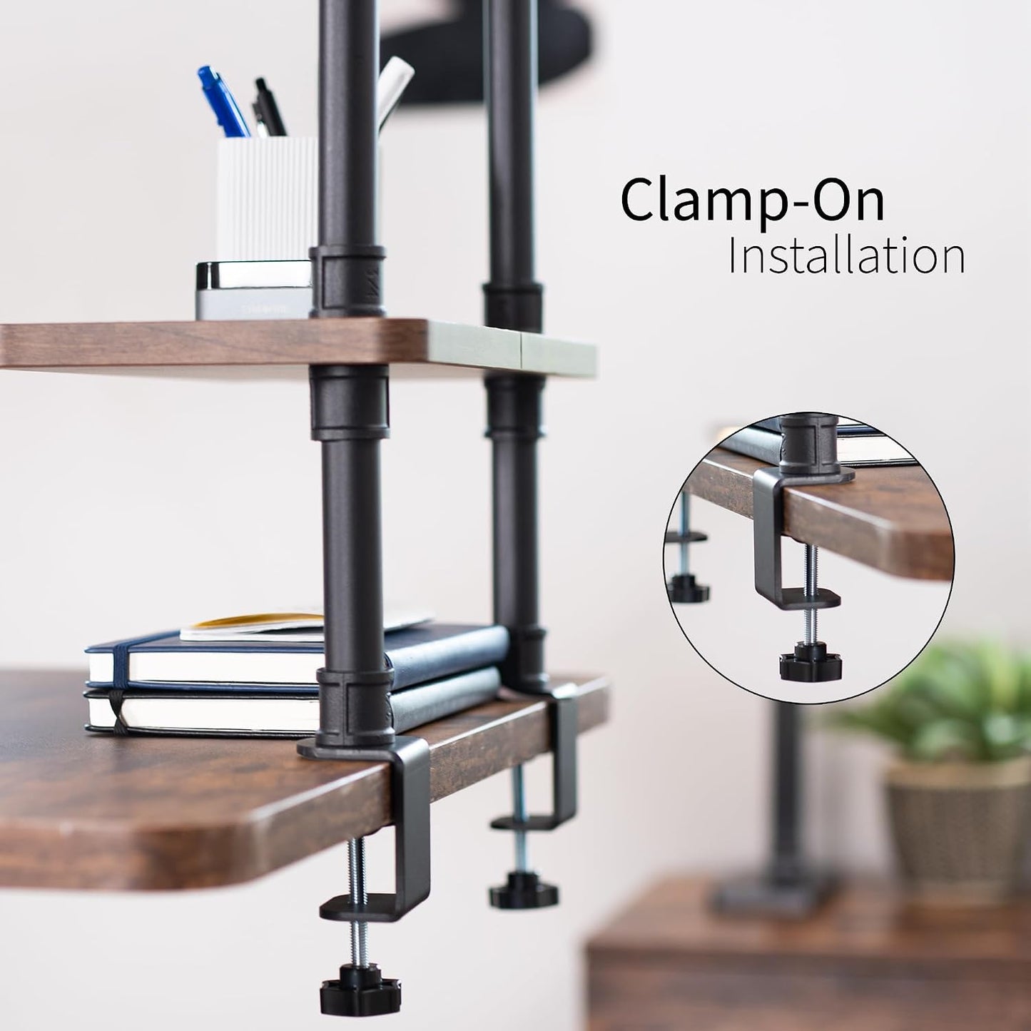 VIVO Clamp-on Premium 16 inch Industrial Pipe 2-Tier Tabletop Shelving, Heavy Duty Desk Extension Organizer, Modern