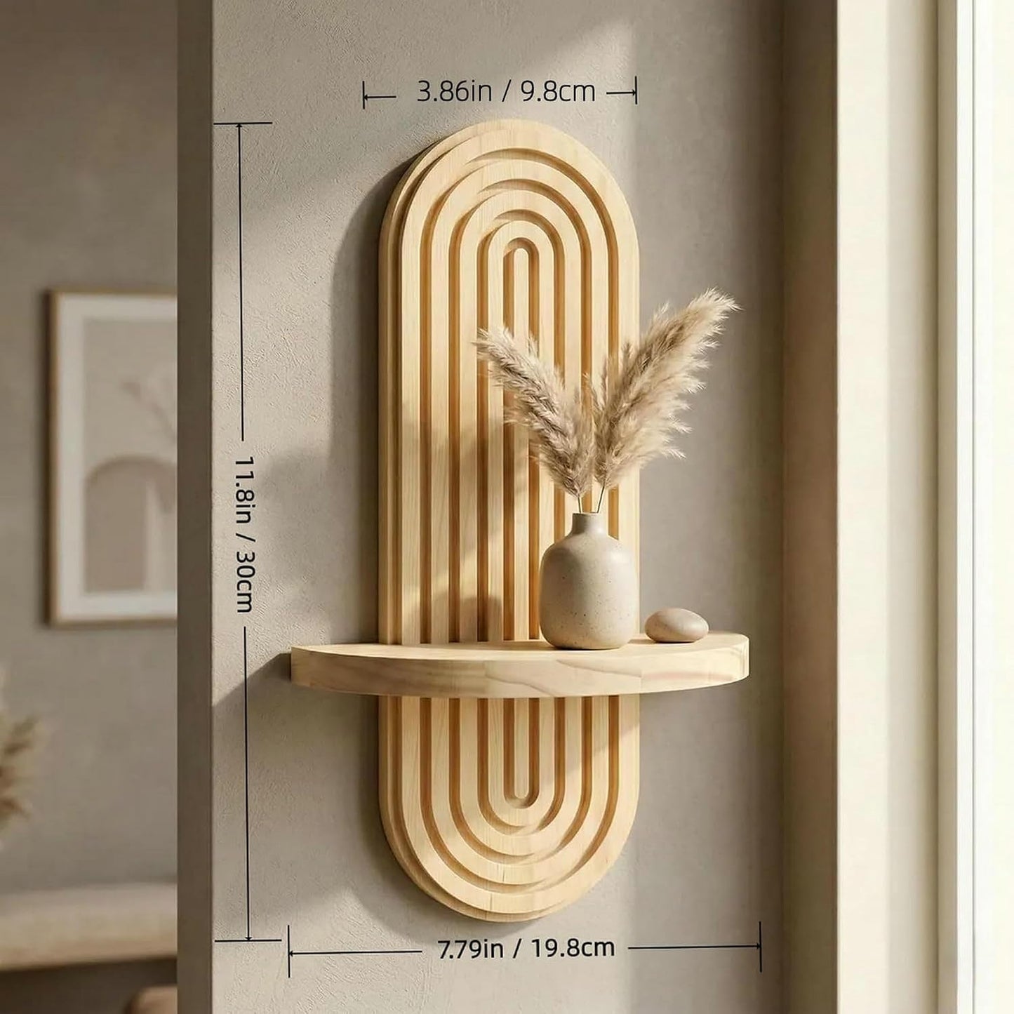 Wood Boho Arched Wall Shelf for Mini Plants & Decor / Natural / 11.8 x 7.8 / Set of 2