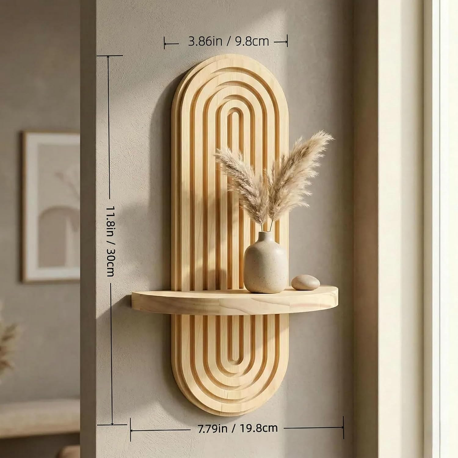 Wood Boho Arched Wall Shelf for Mini Plants & Decor / Natural / 11.8 x 7.8 / Set of 2